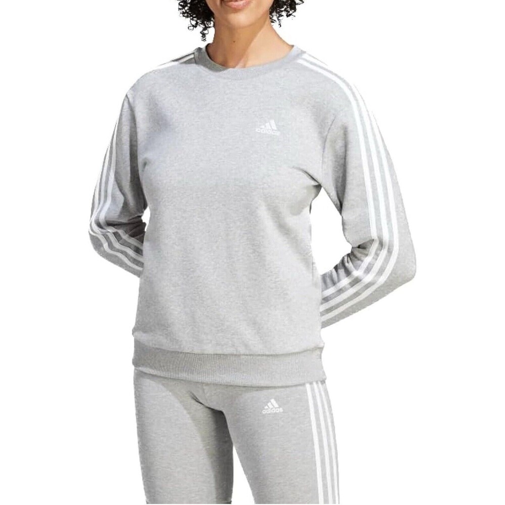 Adidas Women Essentials 3-stripes Fleece Sweatshirt XL Gray Heather *NEW* - Picture 2 of 5